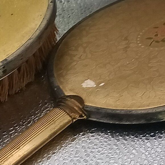 Vintage Gold-Tone Vanity Hand Mirror & Hair Brush Set Floral Design - Picture 5 of 5